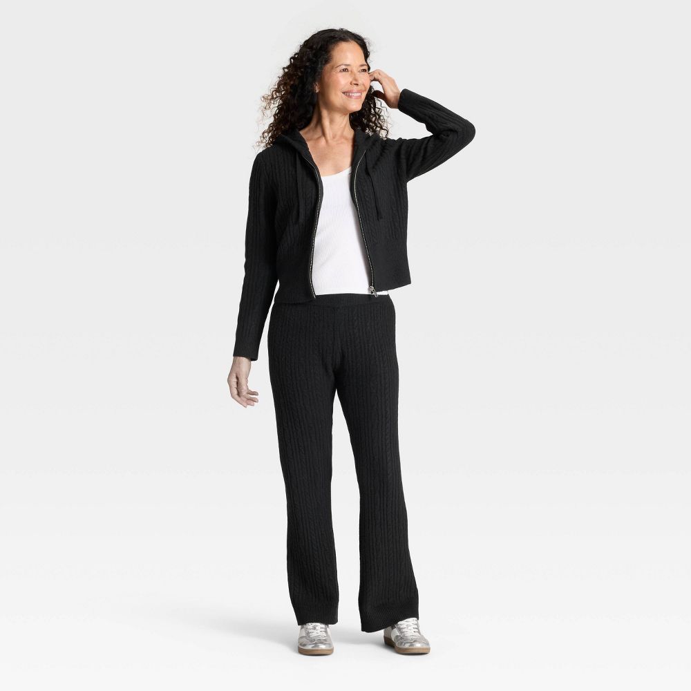 New - Women's High-Rise Wide Leg Ankle Sweater Pull-On Pants - Universal Thread™ Black S