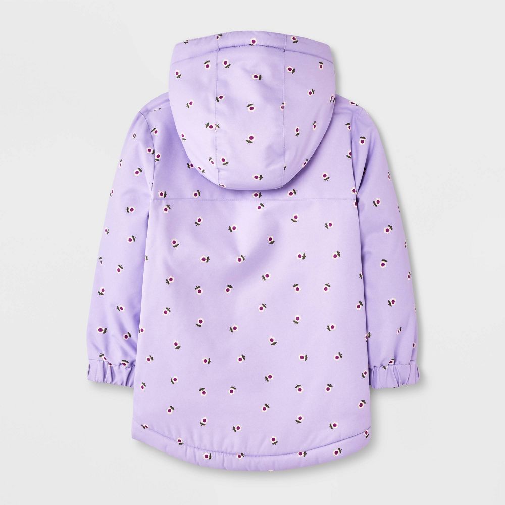 New - Toddler Girls' Hooded Floral Printed Parka Jacket - Cat & Jack™ Lavender 12M