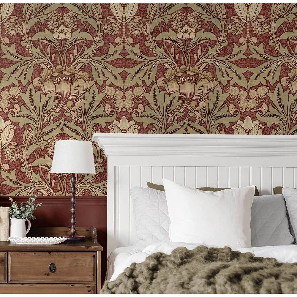 New - NextWall Red Clay and Lichen Acanthus Floral Peel and Stick Wallpaper