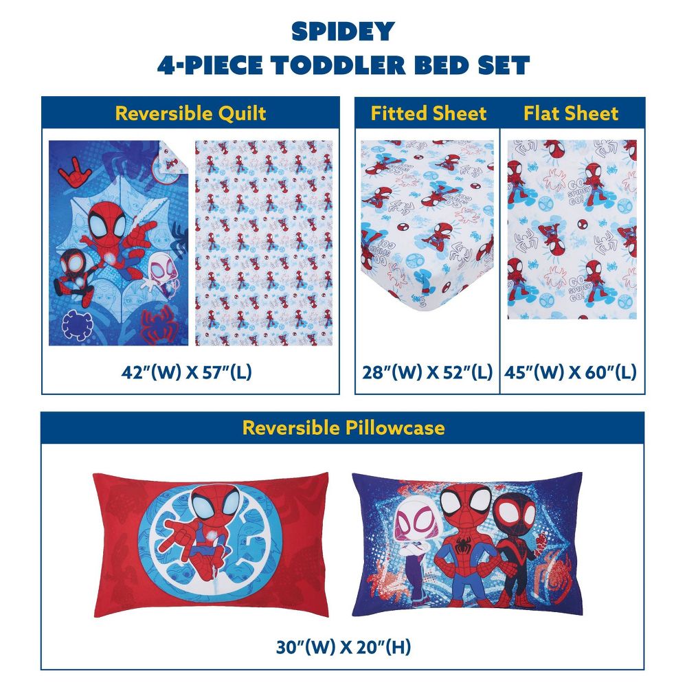 New - 4pc Toddler Spidey and His Amazing Friends Reversible Bed Set