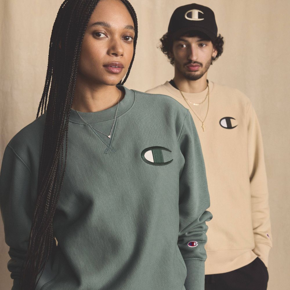 New - Champion Adult Sizing Iconic Embroidered Crewneck Sweatshirt - Dark Forest S