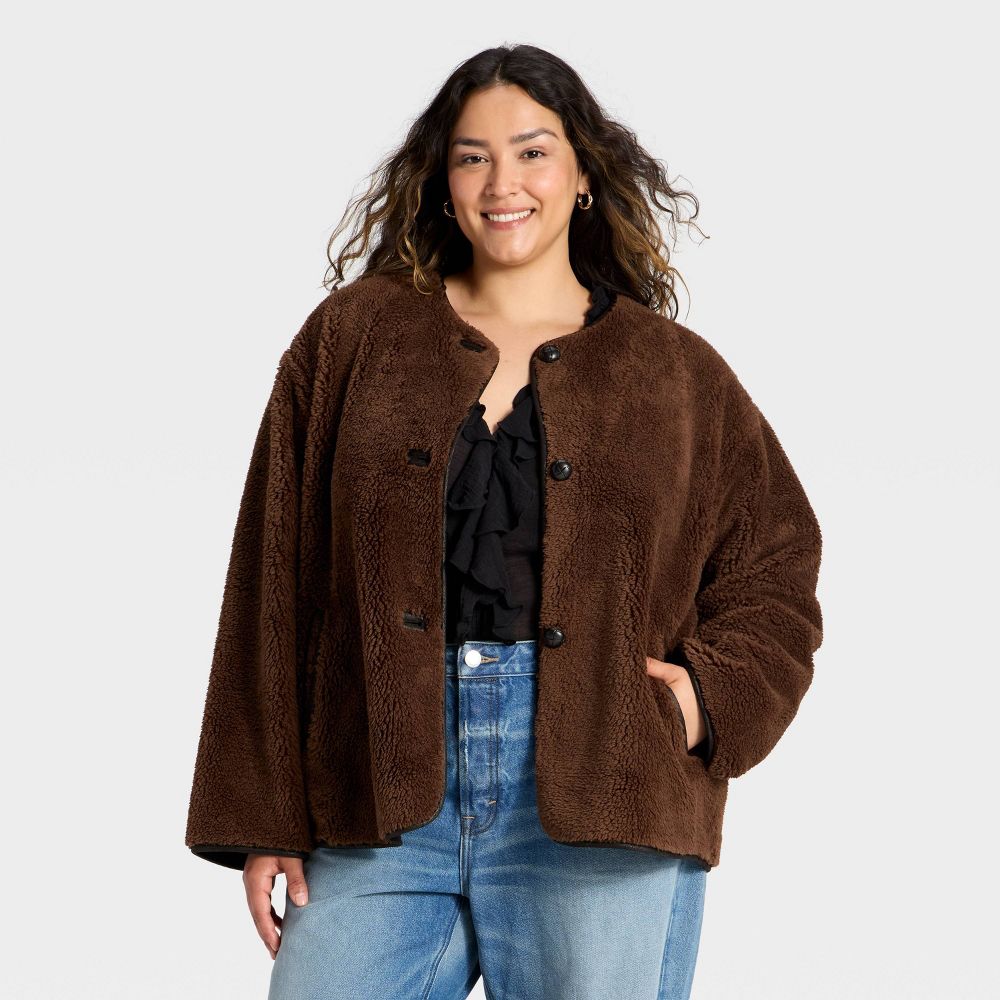 New - Women's Faux Sherling Coat - Universal Thread™ Dark Brown XXL