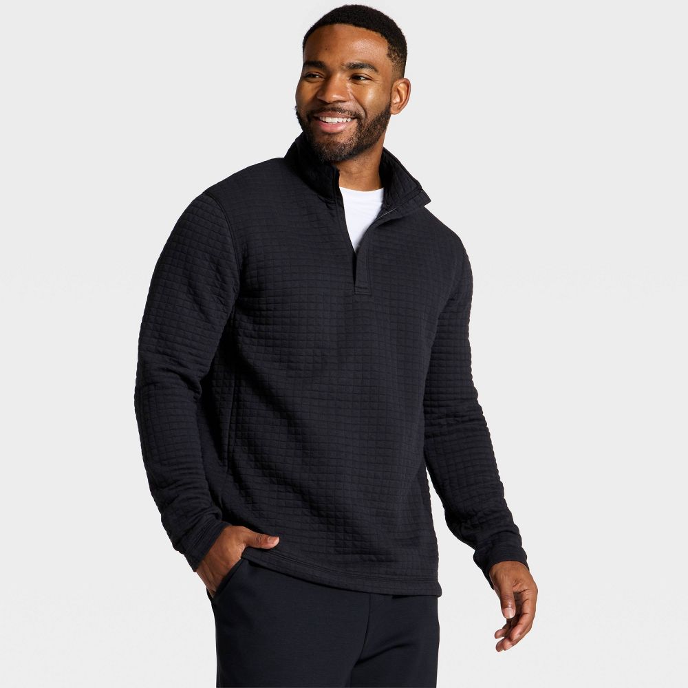New - Men's Quilted Fleece 1/2 Zip Pullover Sweatshirt - All In Motion™ Black M