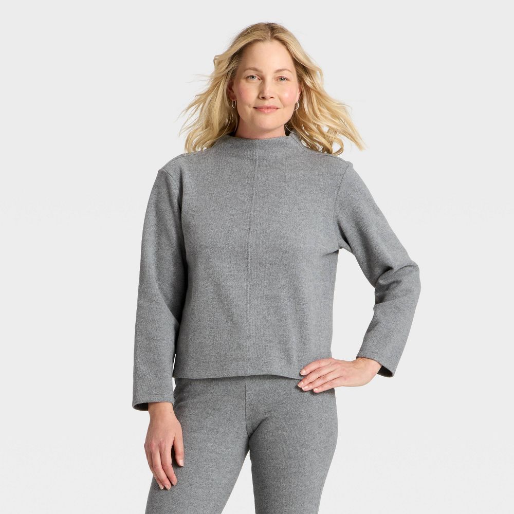 New - Women's Long Sleeve Brushed Mockneck Top - A New Day™ Gray S