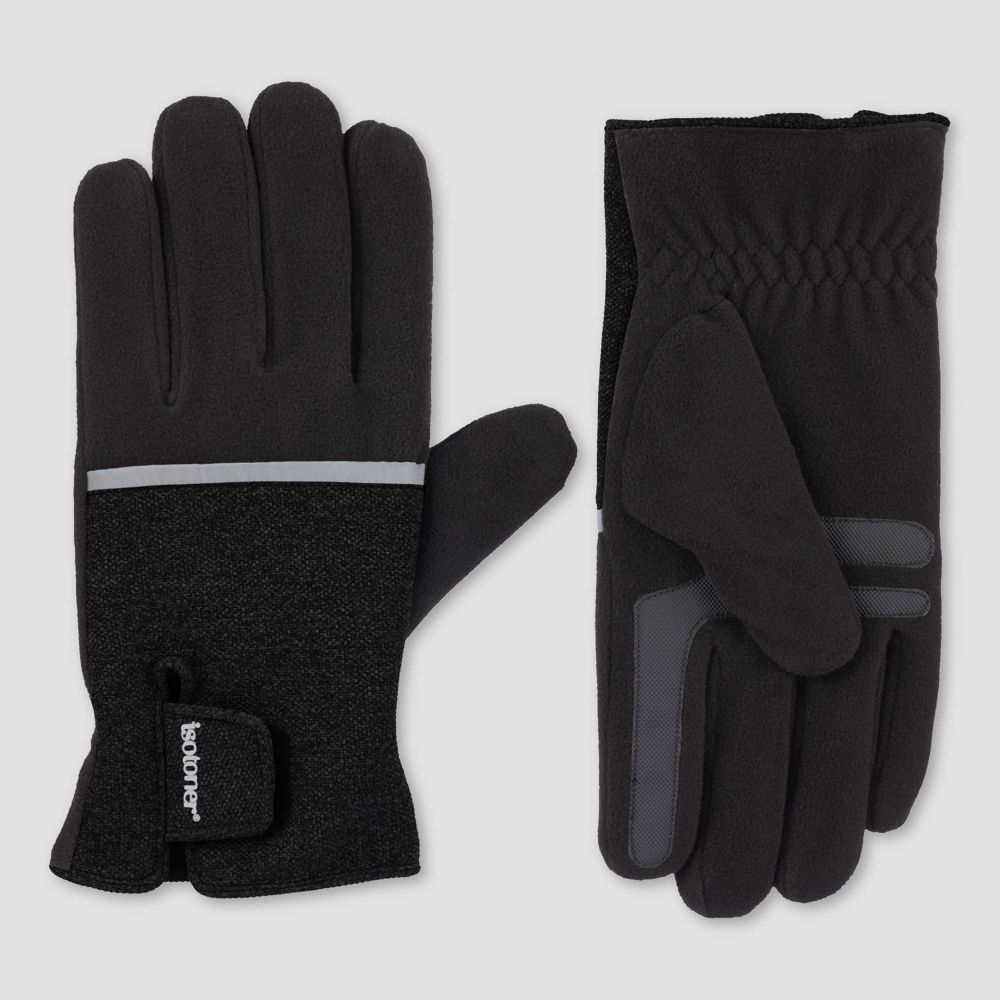 New - Isotoner Men's Tech Stretched Fleece Gloves - Black L