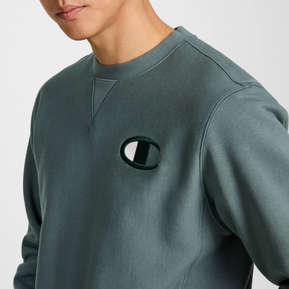 New - Champion Adult Sizing Iconic Embroidered Crewneck Sweatshirt - Dark Forest S
