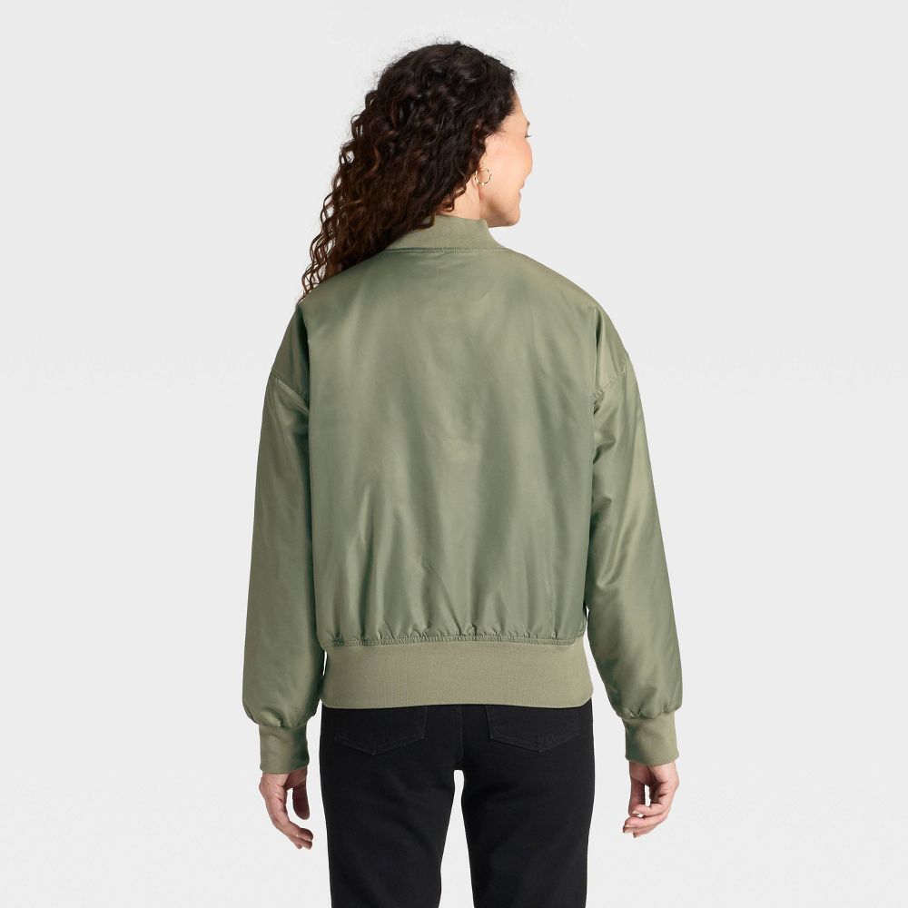 Open Box - Women's Satin Bomber Jacket - Universal Thread™ Olive Green S