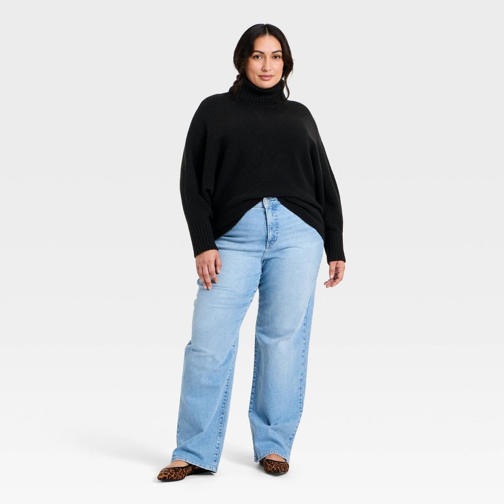 Open Box - Women's Turtleneck Pullover Sweater - Ava & Viv™ Black 1X