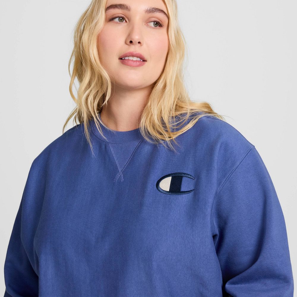 New - Champion Adult Sizing Iconic Embroidered Crewneck Sweatshirt - Gray Blue S