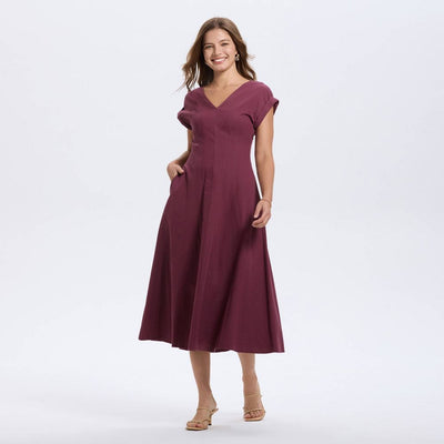 New - Women's Short Sleeve V-Neck Midi A-Line Dress - A New Day™ Mauve XXL
