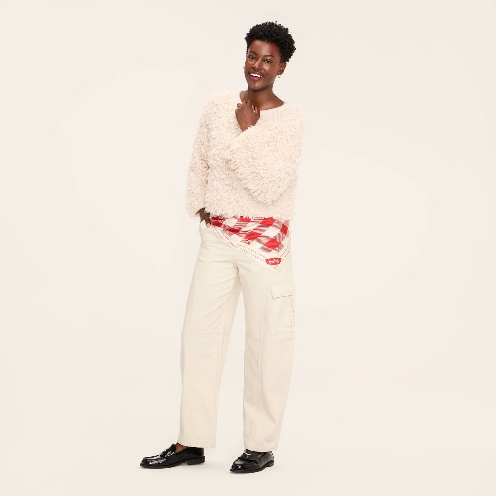 New - Women's Mid-Rise Barrel Leg Cargo Denim Pants - Woolrich x Target Cream 0
