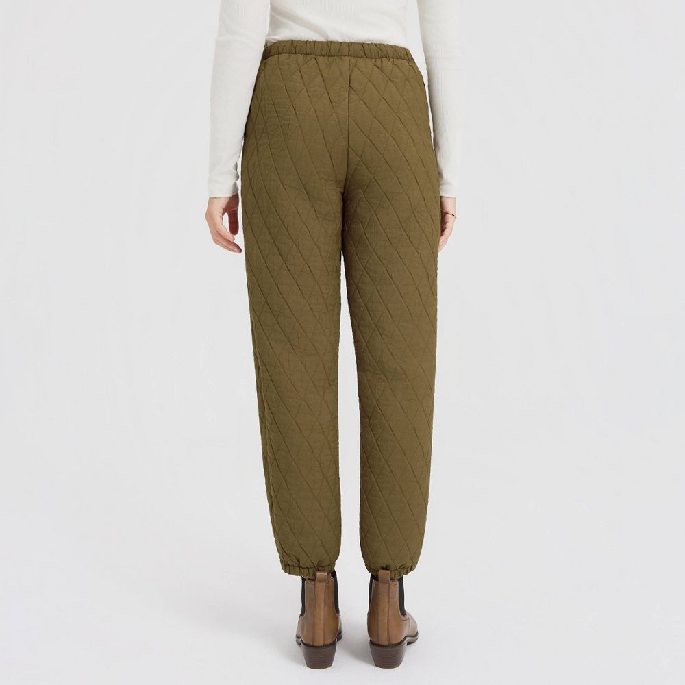 New - Women's Mid-Rise Tapered Leg Quilted Drawcord Joggers - A New Day™ Olive Green XS