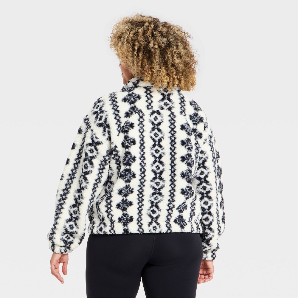 Open Box - Women's High Pile Fleece 1/2 Zip Pullover Jacket - All In Motion™ Cream/Black M