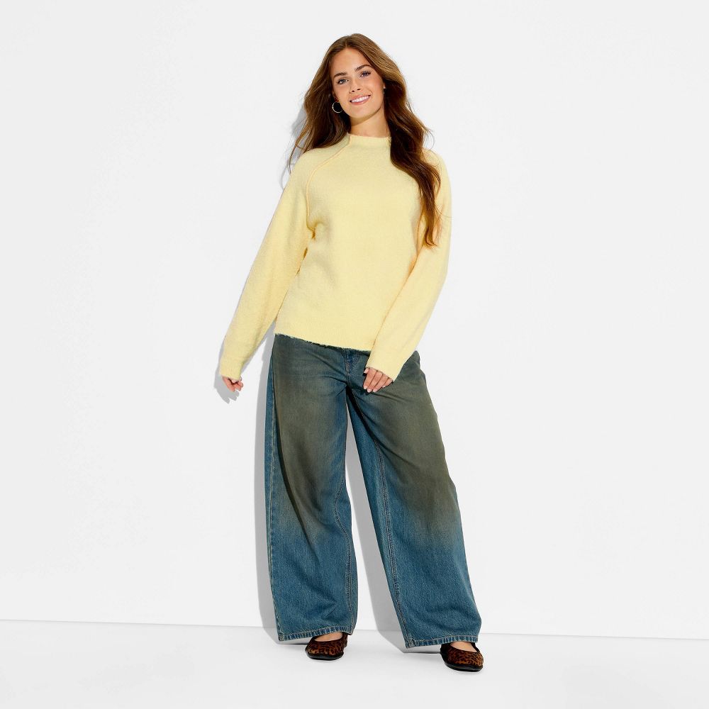 New - Women's Turtleneck Boucle Tunic Pullover Sweater - Wild Fable™ Yellow M