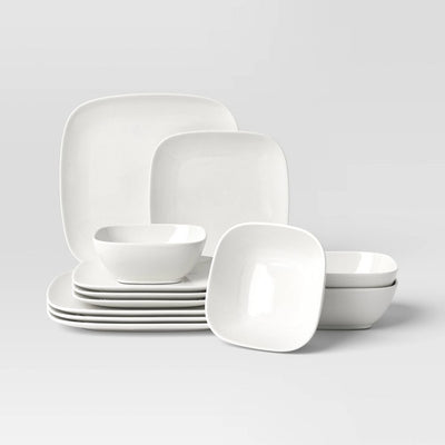 New - 12pc New Poreclain Square Coupe Dinnerware Set - Thresholdโข