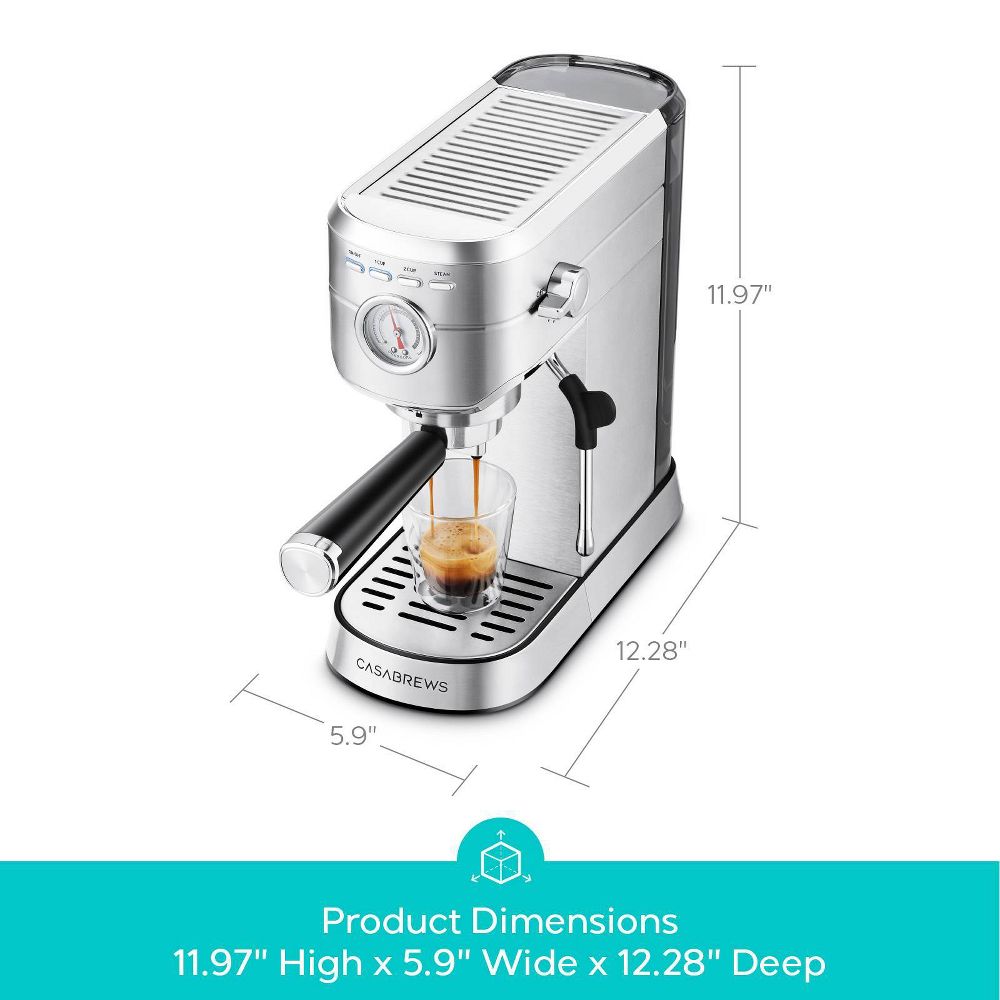 Open Box - CASABREWS CM5418 20 Bar Espresso Machine and Coffee Maker with Pressure Gauge, Steam Function, Stainless Steel Housing, and 34 oz Removable Water Tank