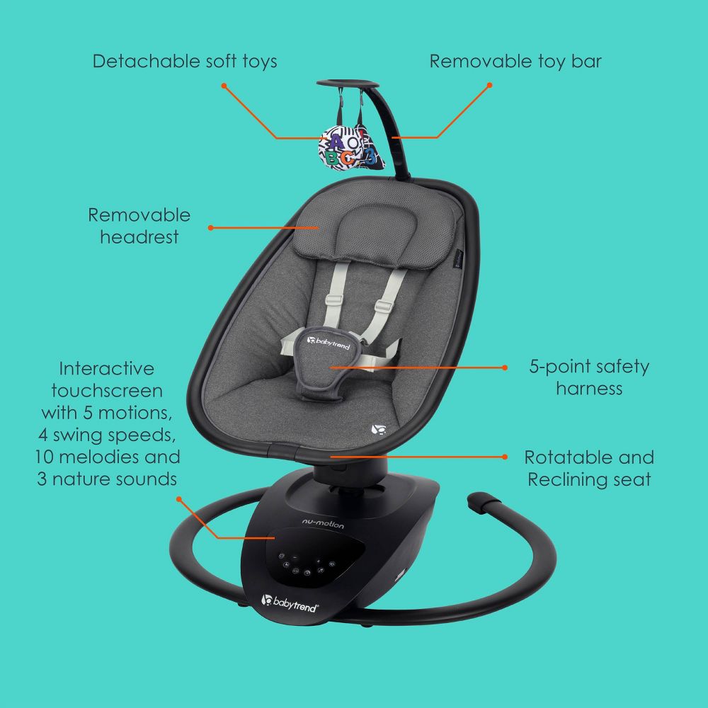 New - Baby Trend Nu-Motion Infinity Swing with Interactive Display - Midnight Black