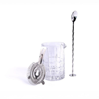 New - Houdini 3pc Cocktail Stir Set with Mixing Glass, Strainer and Spoon