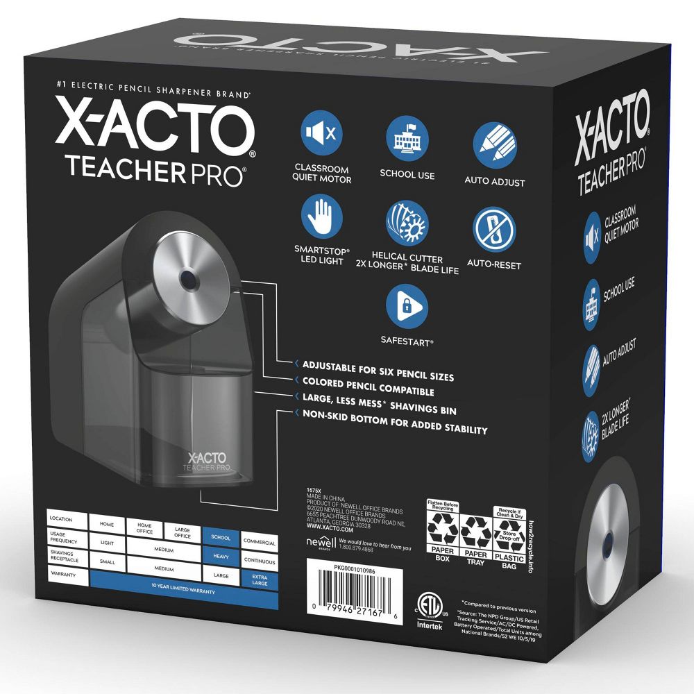 Open Box - X-ACTO TeacherPro Electric Pencil Sharpener with Auto Adjust Dial and SafeStart Motor: Electronic Sharpener for Pencils