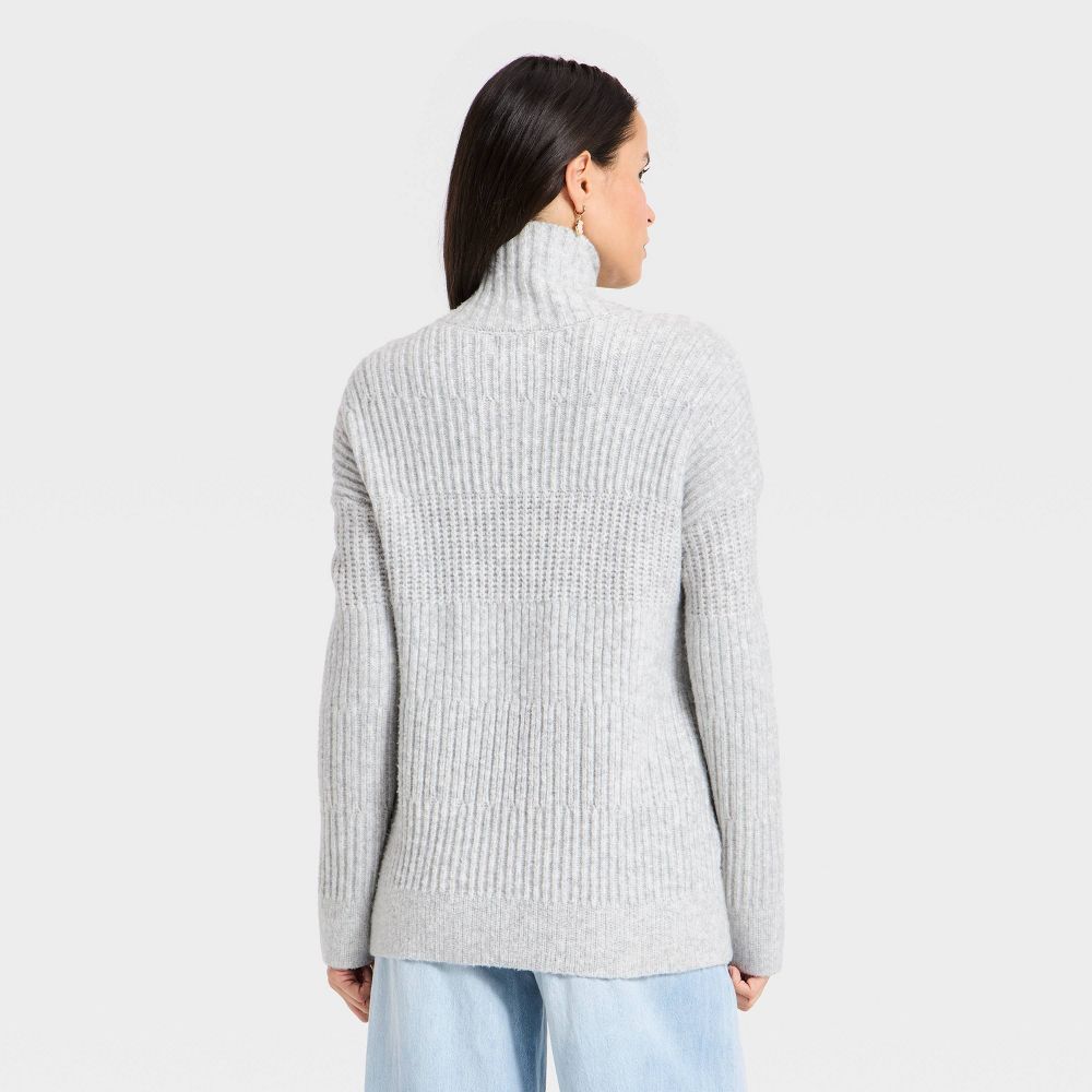 New - Women's Textured Mock Turtleneck Pullover Sweater - Universal Thread™ Light Gray L