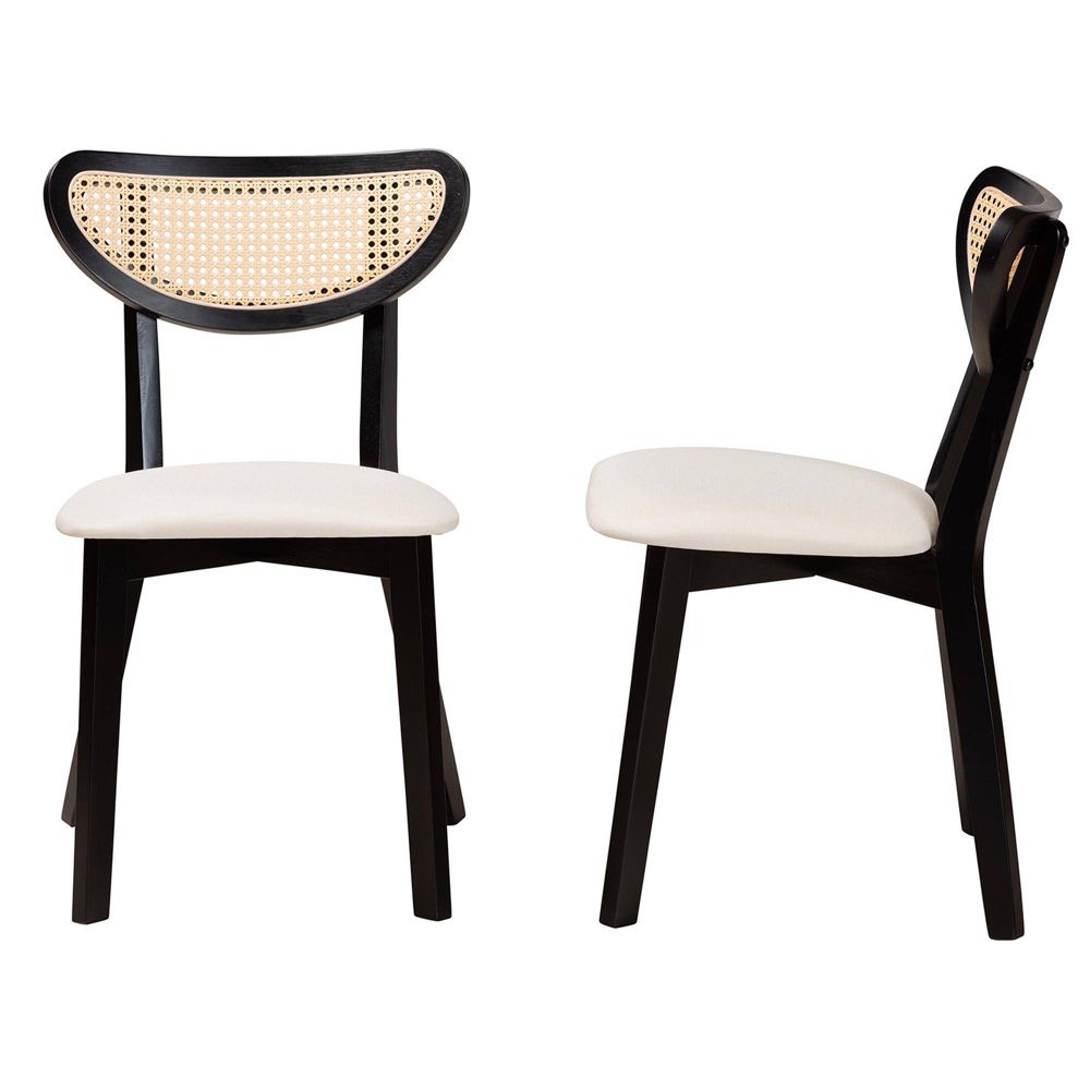 New - Baxton Studio 2pc Dannell Fabric and Wood Dining Chairs: Mid-Century, Rattan Detail, Foam Padded