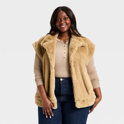 New - Women's Faux Fur Vest - Universal Threadβ’ Tan XXL