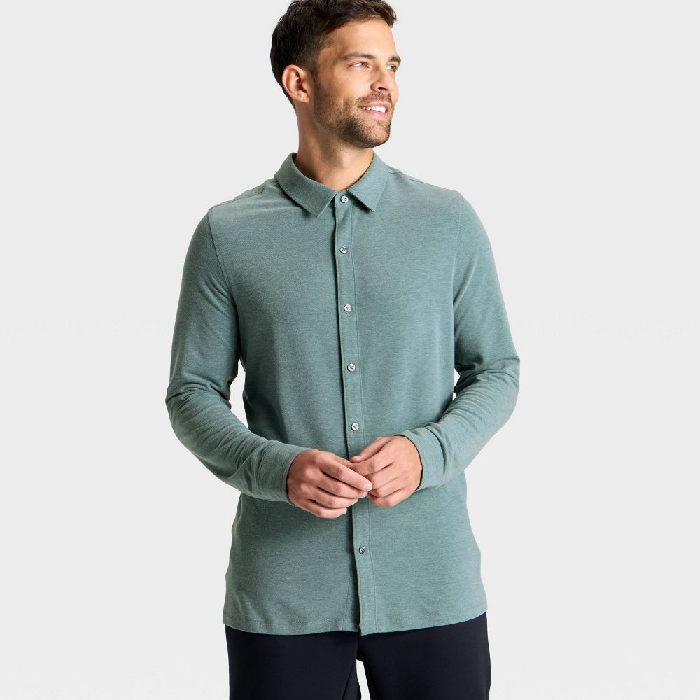 New - Men's Long Sleeve Knit Commuter Polo Shirt - All In Motion™ Teal Blue S