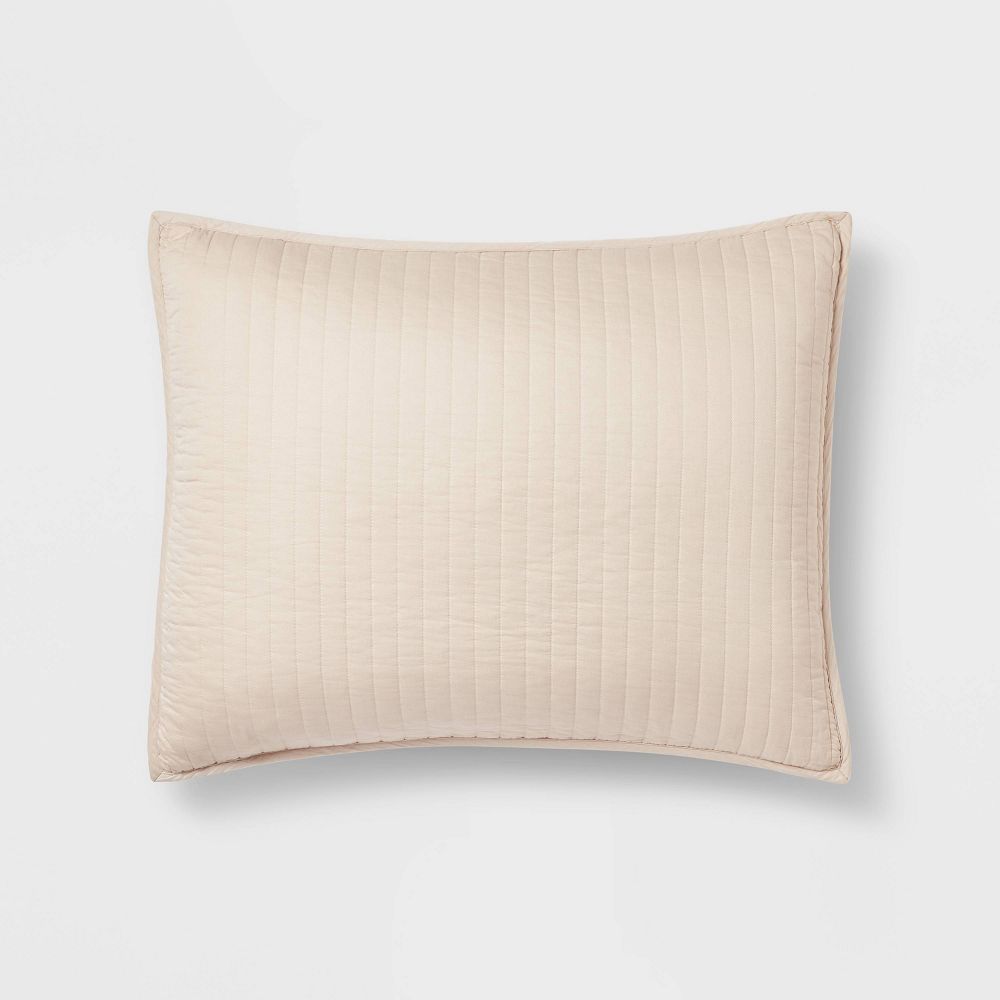 New - King Washed Cotton Sateen Quilt Sham Khaki - Threshold™: 250 Thread Count, OEKO-TEX Certified, Machine Washable