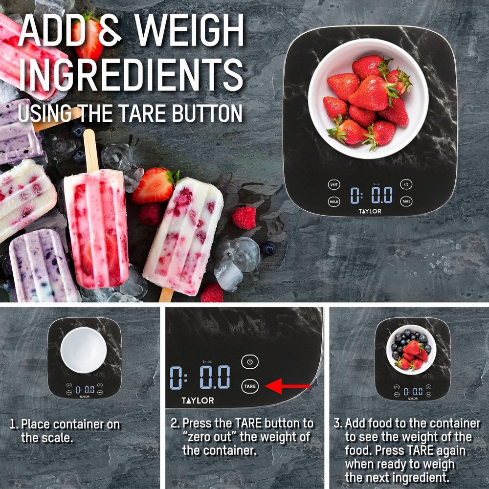 New - Taylor 22lb Waterproof Digital Kitchen Food Scale Black