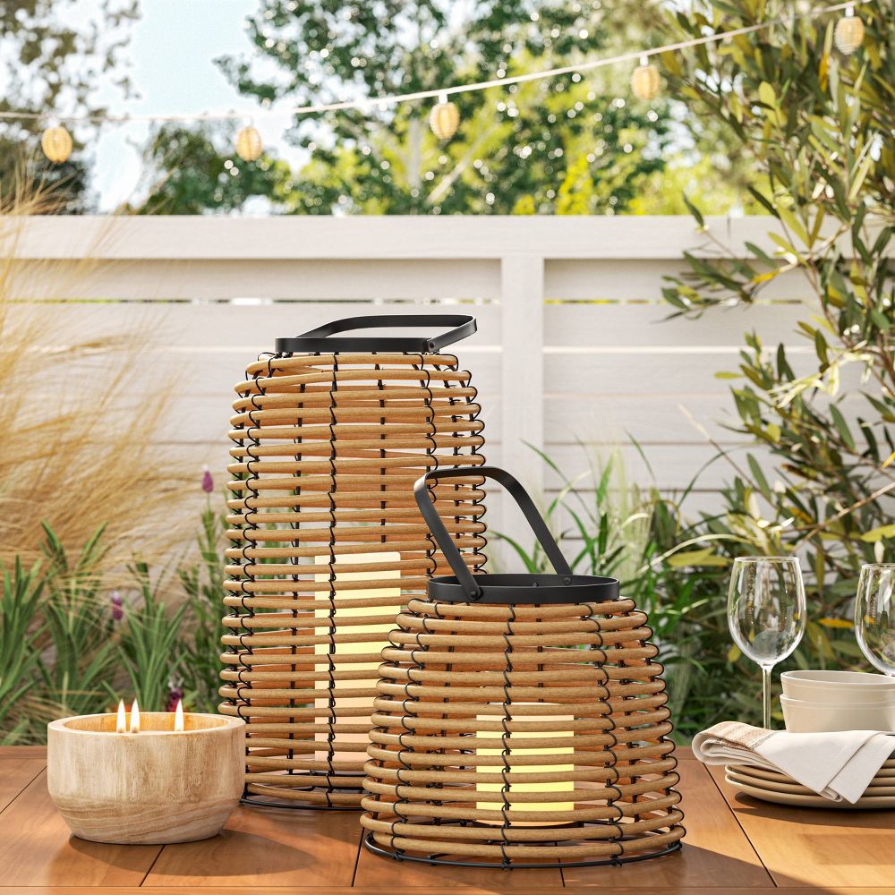 New - 16" Rattan Battery LED Outdoor Lantern Brown - Threshold™