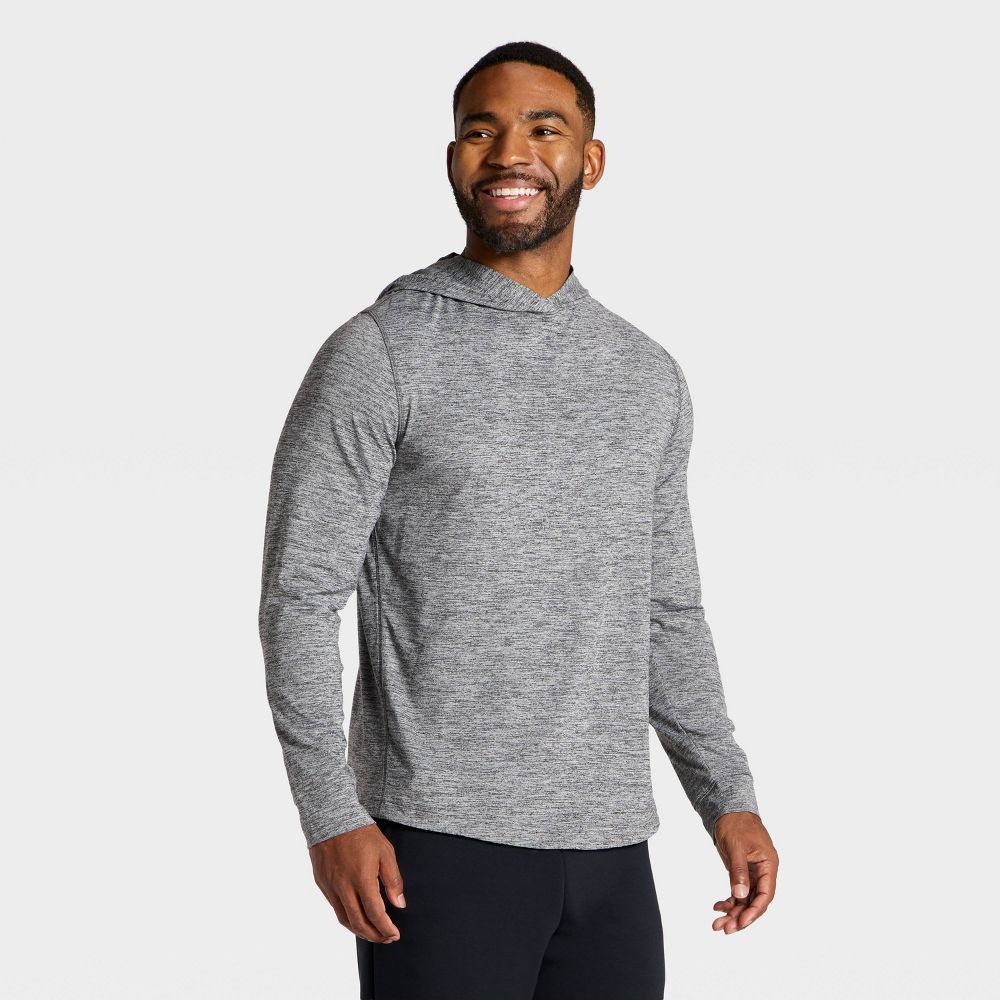 New - Men's Long Sleeve Soft Stretch Hooded Top - All In Motion™ Heathered Black S