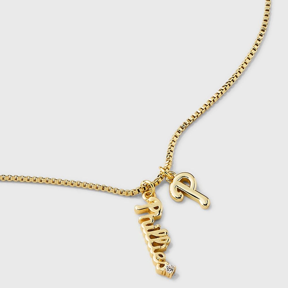 New - Bijoux Sport by Luv Aj MLB Gold Cubic Zirconia Charm Necklace - Philadelphia Phillies: Brass Chain, Lobster Claw Clasp, 16" Length