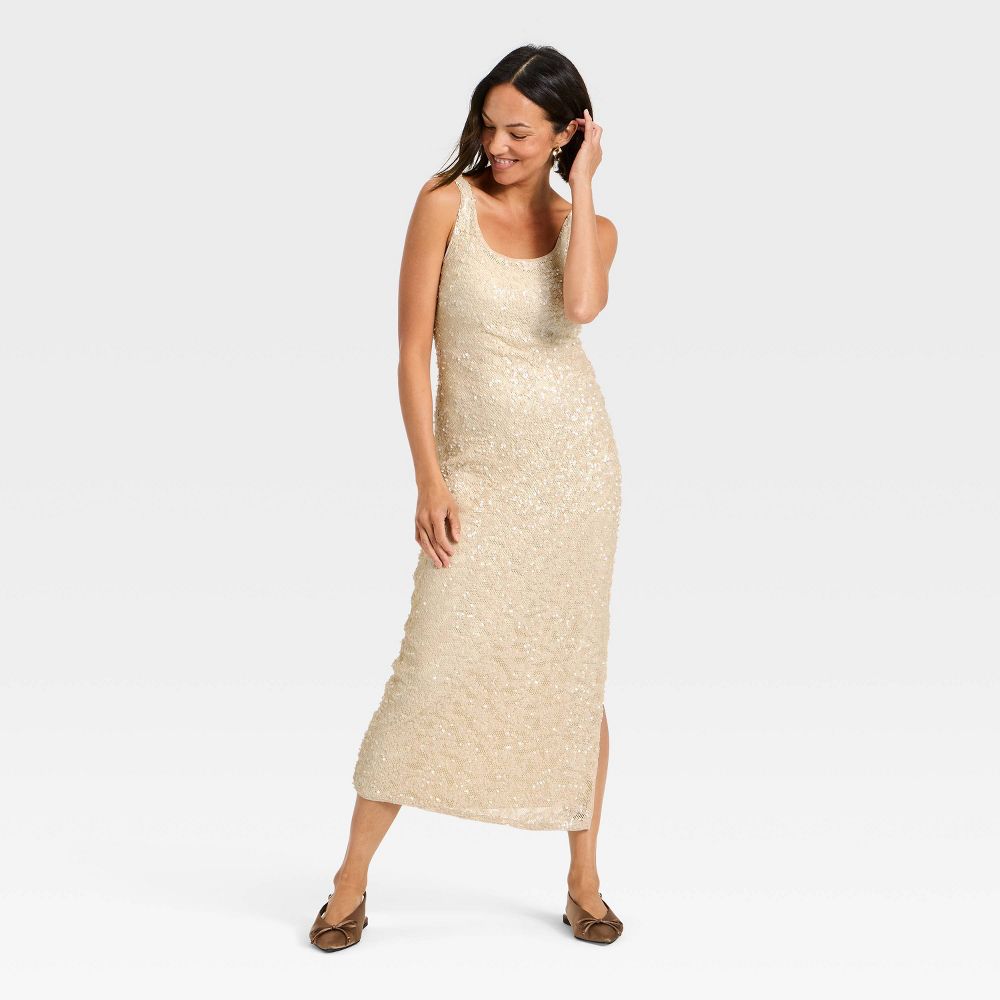 New - Women's Sequin Slip Maxi Dress - A New Day™ Cream XL