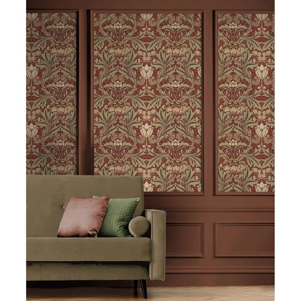 New - NextWall Red Clay and Lichen Acanthus Floral Peel and Stick Wallpaper