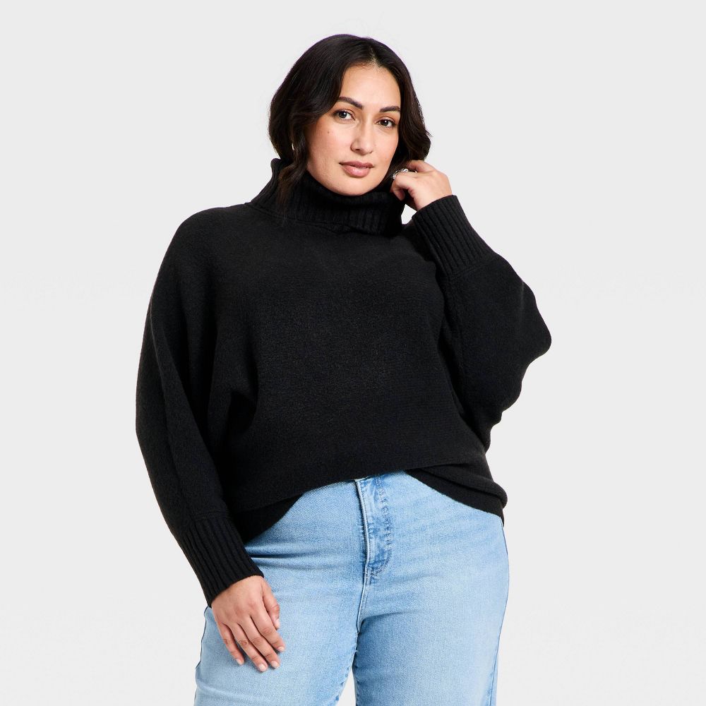 Open Box - Women's Turtleneck Pullover Sweater - Ava & Viv™ Black 1X