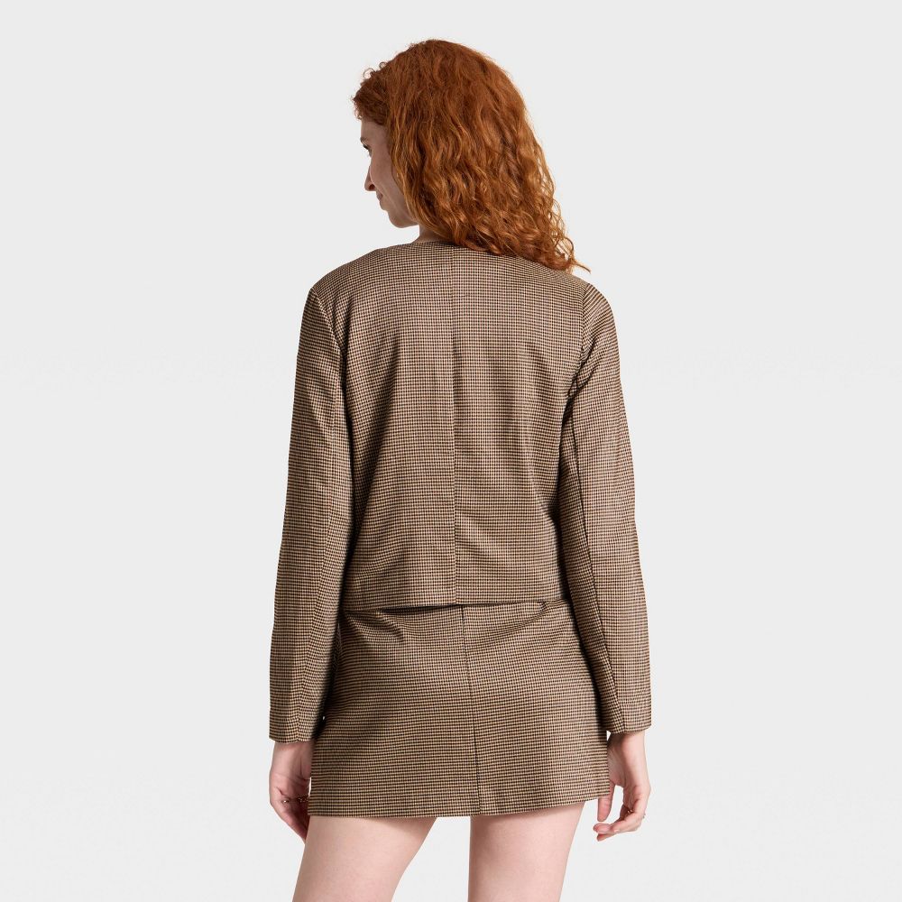 New - Women's Woven Lady Jacket - A New Day™ Brown Plaid L