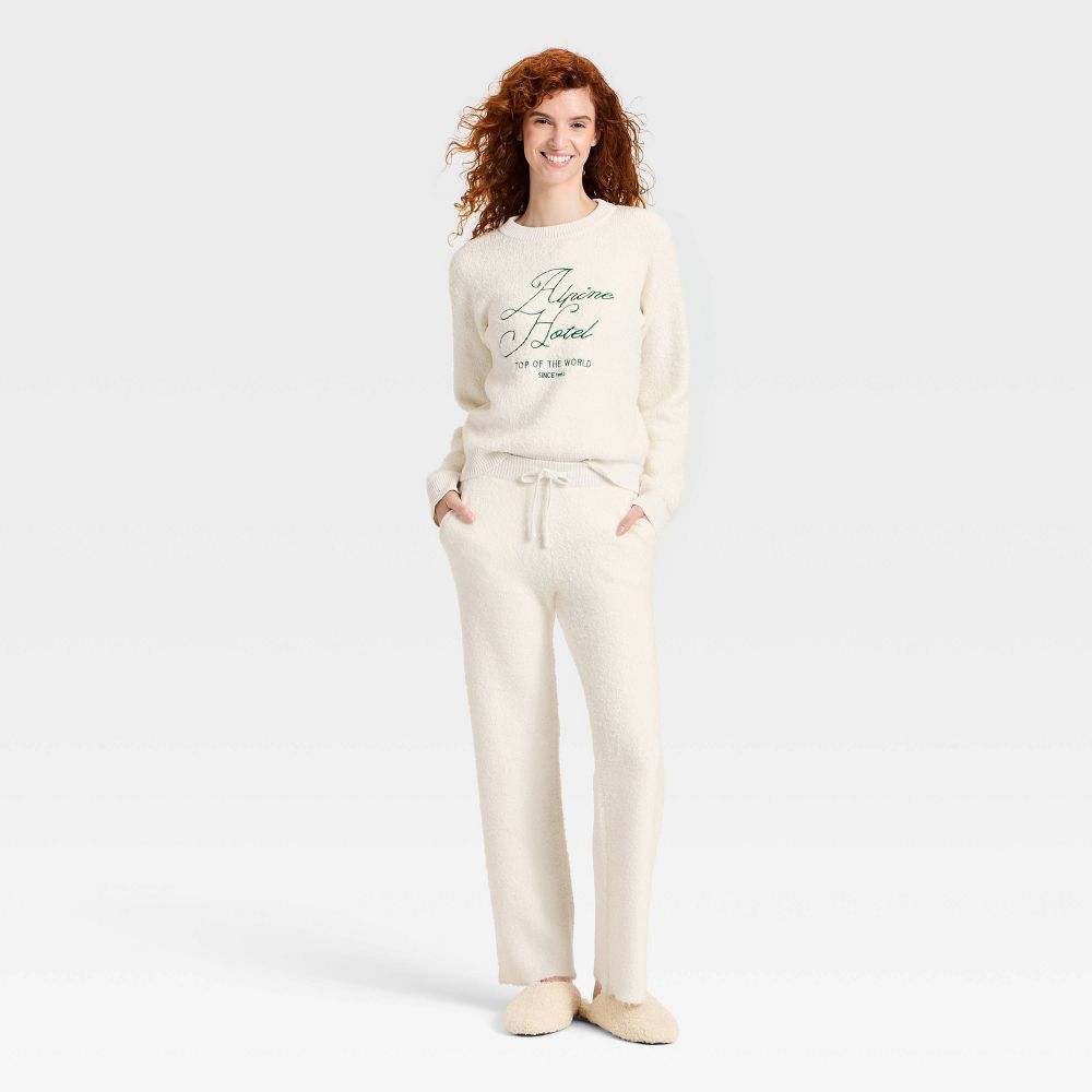 New - Women's Long Sleeve Cozy Alpine Knit Bouclé Crewneck Pullover Sweater - Universal Thread™ Cream S
