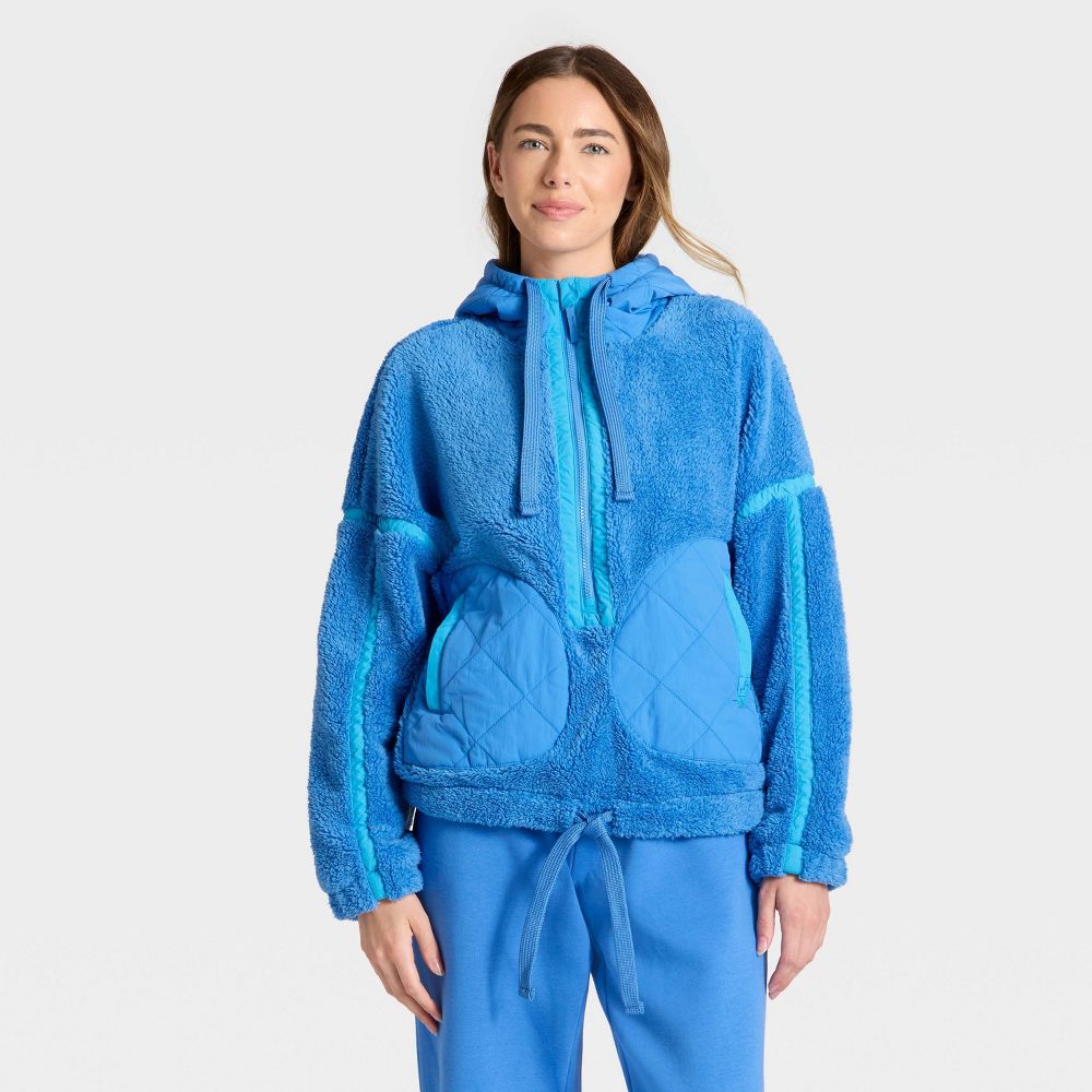 New - Women's Contrast High Pile 1/2 Zip Jacket - JoyLab™ Vibrant Blue XXS