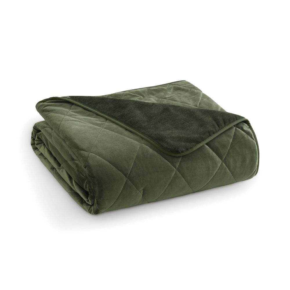 New - Brookstone Twin Heated Diamond Stitch Quilt Blanket Olive Green