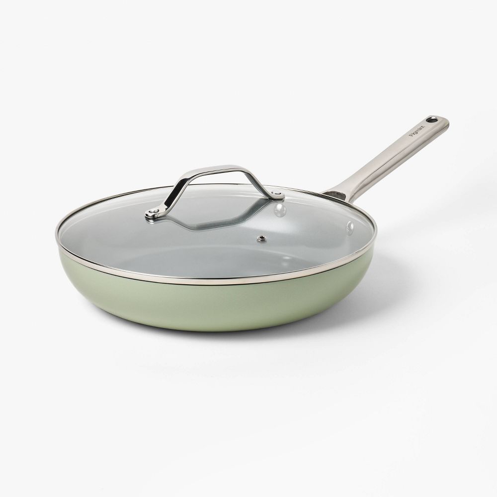 New - 12" Nonstick Ceramic Coated Aluminum Frying Pan with Cover Sage Green - Figmint™