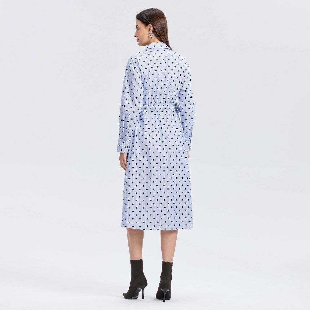 New - Women's Long Sleeve Midi Shirtdress - A New Day™ Blue Striped/Dots S