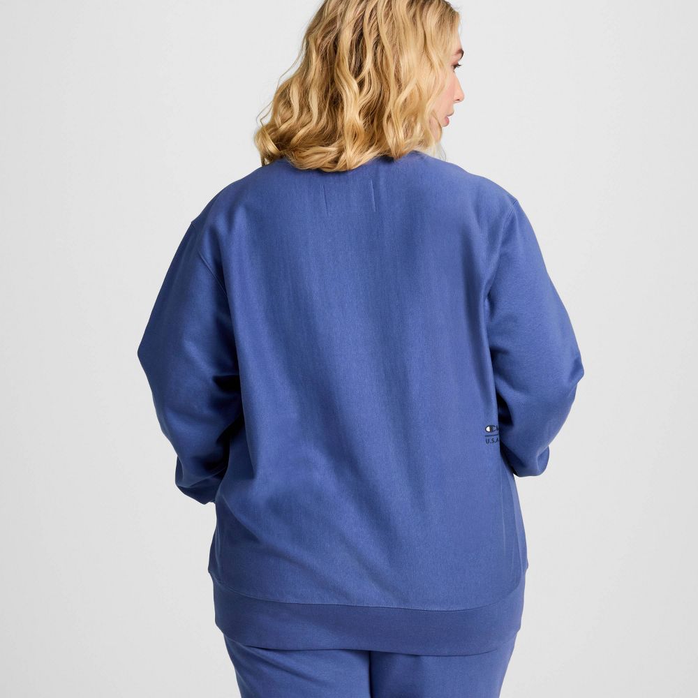 New - Champion Adult Sizing Iconic Embroidered Crewneck Sweatshirt - Gray Blue S