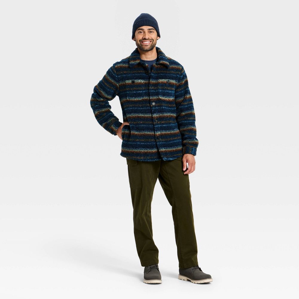 New - Men's Vintage High Pile Full Button Jacket - Goodfellow & Co™ Dark Blue Striped S