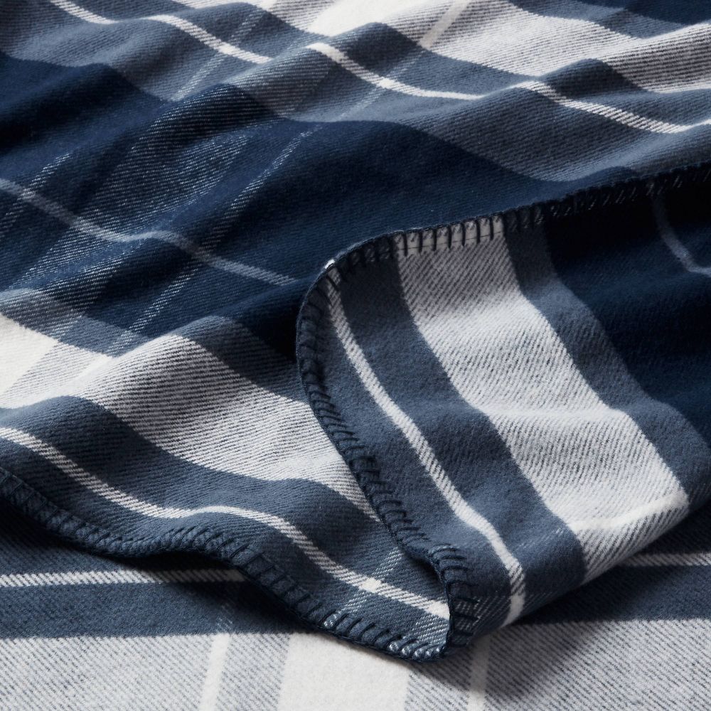 New - King Brushed Cotton Blanket Blue Plaid - Threshold™