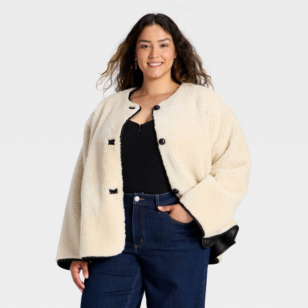 New - Women's Faux Sherling Coat - Universal Thread™ Cream 3X