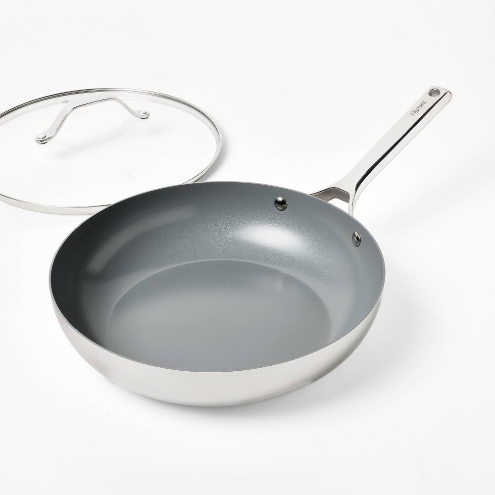 New - 12" Nonstick Ceramic Coated Stainless Steel Frying Pan with Cover - Figmint™