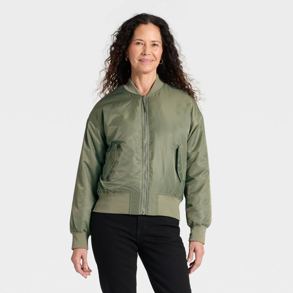New - Women's Satin Bomber Jacket - Universal Thread™ Olive Green M