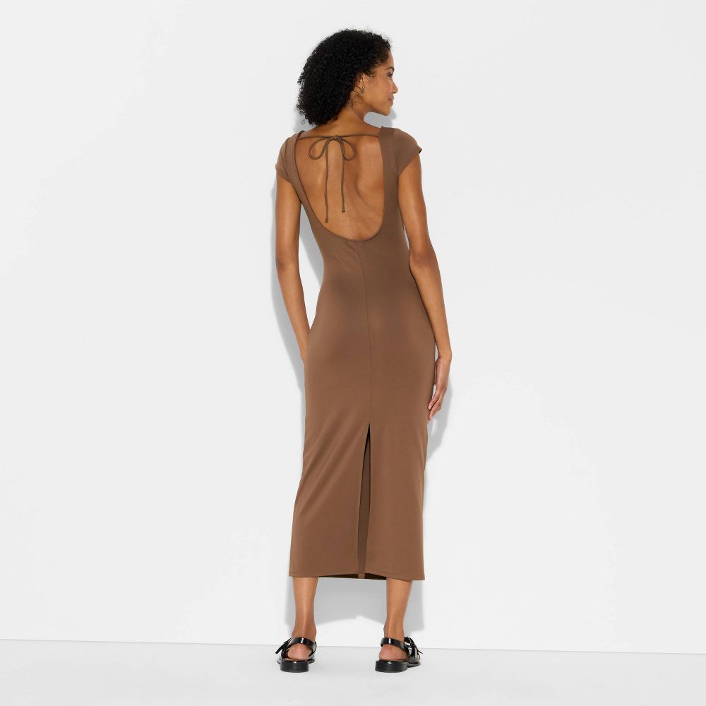 New - Women's Backless Cap Sleeve Midi Bodycon Dress - Wild Fable™ Brown XL