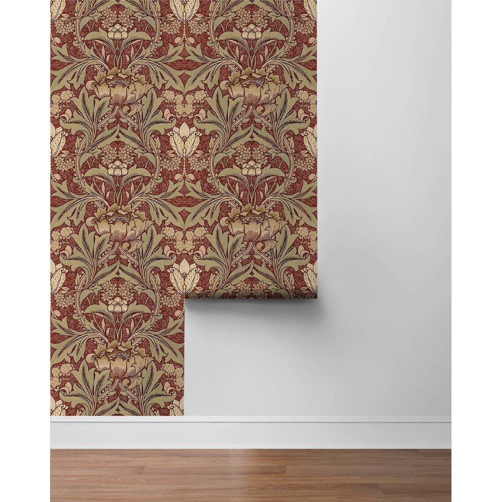 New - NextWall Red Clay and Lichen Acanthus Floral Peel and Stick Wallpaper