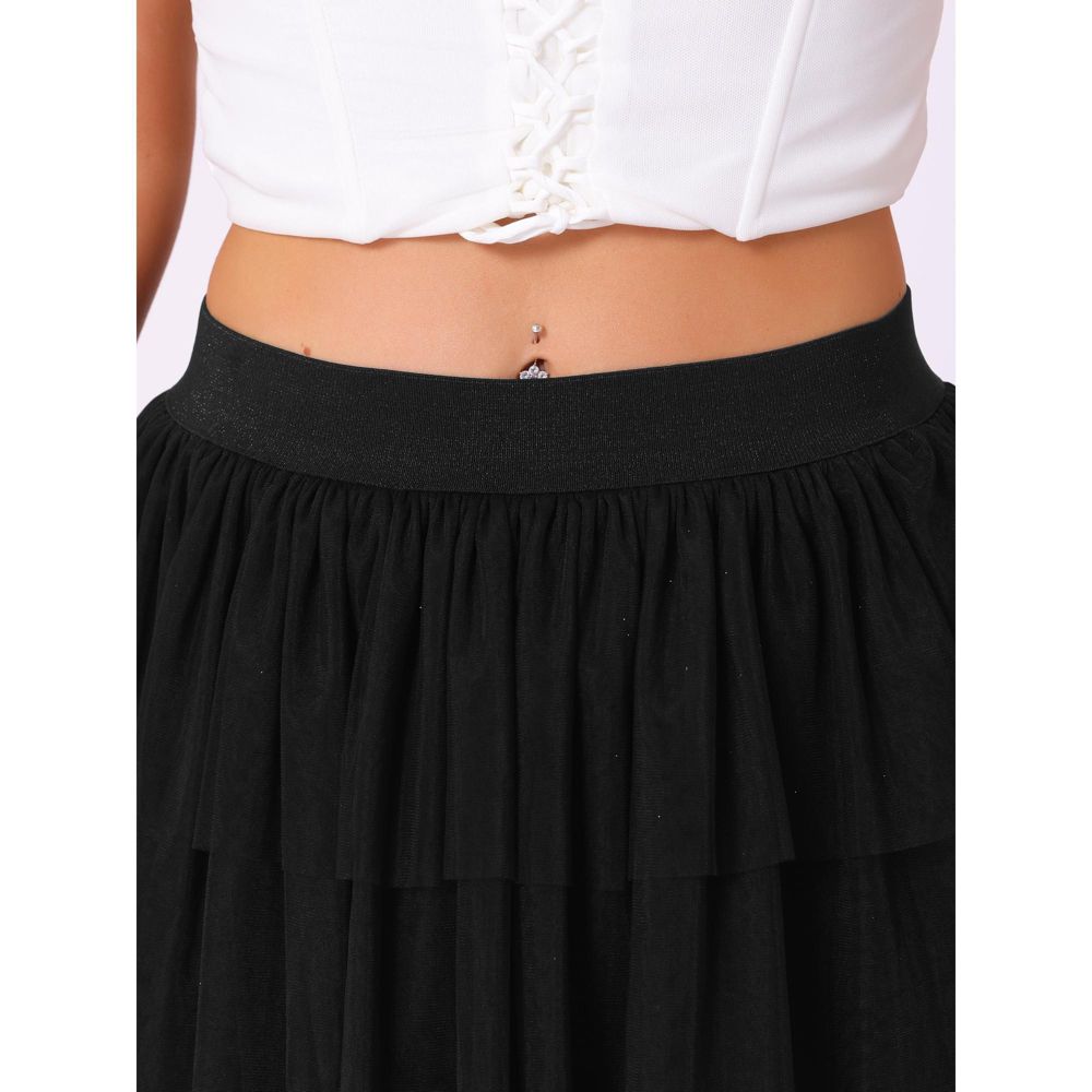 INSPIRE CHIC Women's Puffy Mesh Tiered Layered Ballet Bubble Dance Tulle Mini Skirts